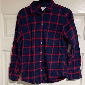 J. Crew Navy and Red Plaid Button-Down Shirt